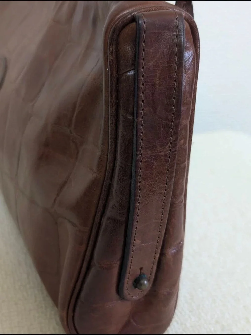 Mulberry Brown Croc-Embossed Leather Cosmetic Pouch
